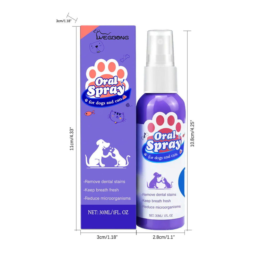 Yegbong 30ml Pet Teeth Cleaning Spray Cats Dogs Whitening Remove Bad Breath Tooth Stains Calculus Deodorant Pet Oral Care Spray