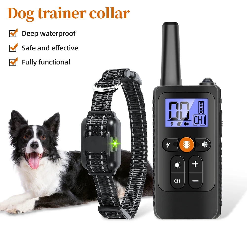 800m Dog Training Collar Waterproof Pet Remote Control Collar With Shock Vibration Sound