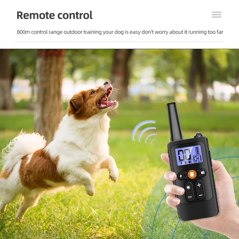 800m Dog Training Collar Waterproof Pet Remote Control Collar With Shock Vibration Sound