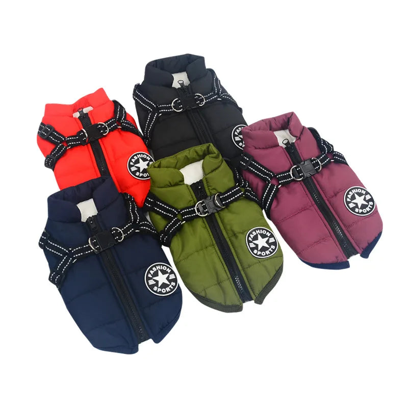 Waterproof Warm Dog Jacket Vest Winter Dog Clothes With Harness French-Bulldog