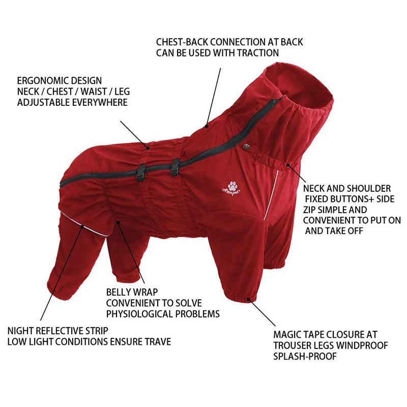 Pet Dog Coat Outdoor Jacket Pet Waterproof Winter Warm Clothes Big Jumpsuit Reflective