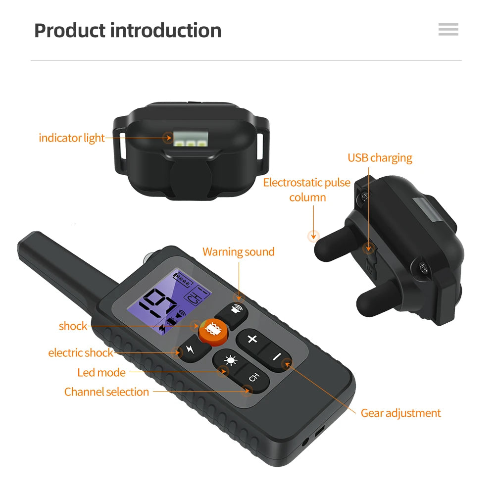 800m Dog Training Collar Waterproof Pet Remote Control Collar With Shock Vibration Sound