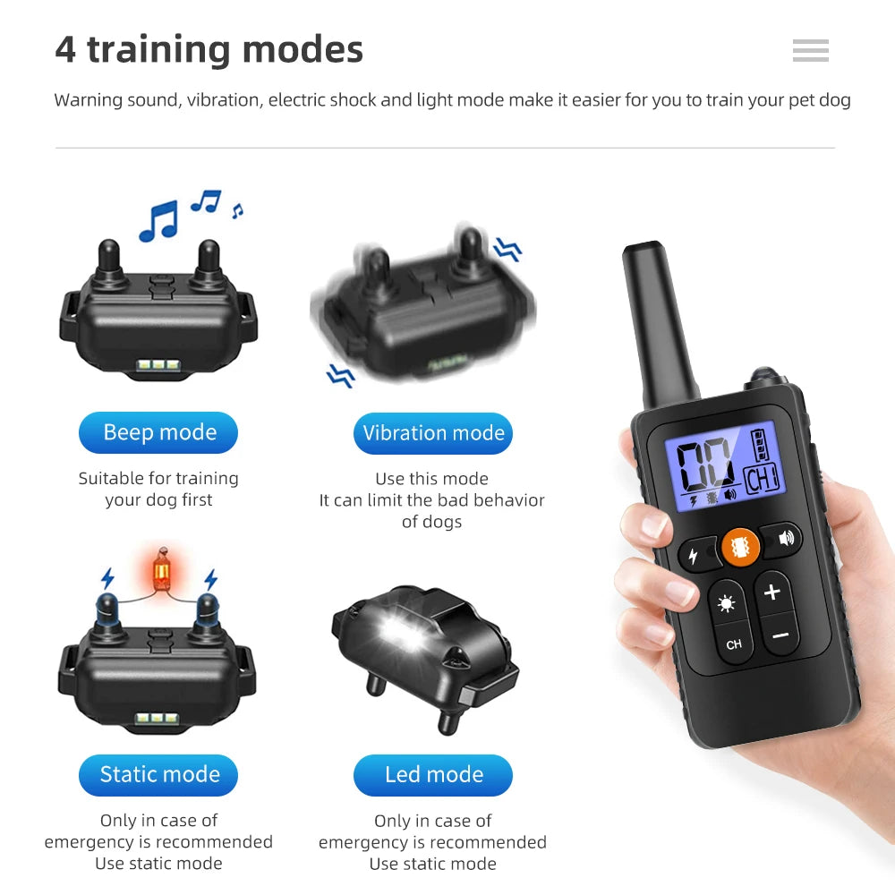 800m Dog Training Collar Waterproof Pet Remote Control Collar With Shock Vibration Sound