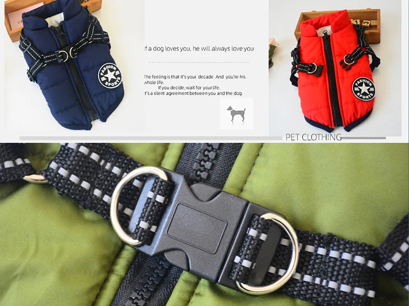 Waterproof Warm Dog Jacket Vest Winter Dog Clothes With Harness French-Bulldog