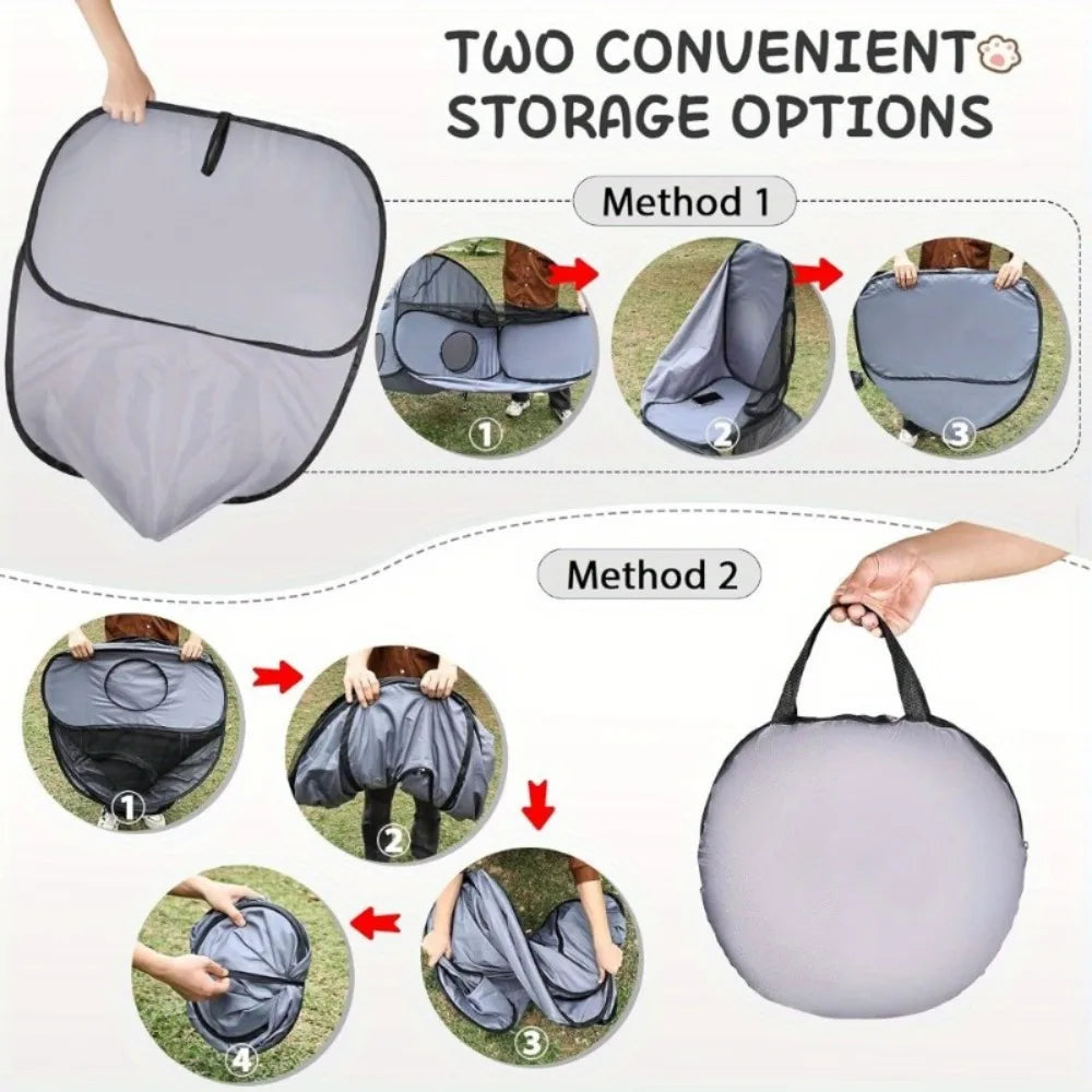 Foldable Cat Tent with Tunnel, Breathable Polyester Cat Cage Indoor Outdoor