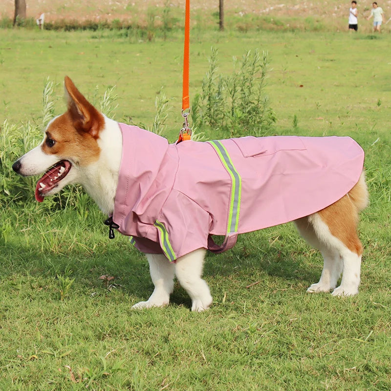 Large Dog Raincoat Corgi Cloak Style Puppy Waterproof Dog Clothes Reflective