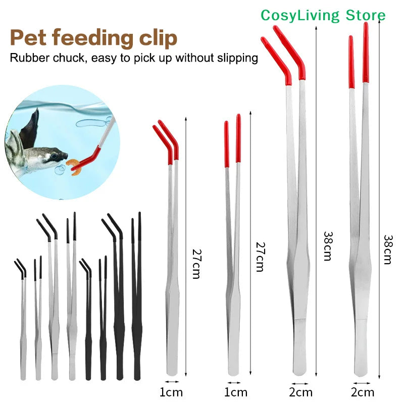 Reptile Feeding Tongs With Rubber Tip Stainless Steel Aquarium Tweezers Fish Tank Cleaning Tools Snakes Enclosure Accessories
