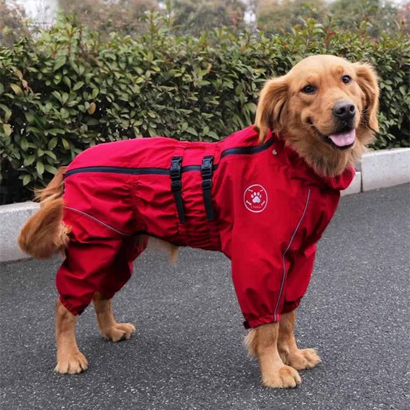 Waterproof Pet Dog Jacket Reflective Rain Dog Coat Red Dog Jumpsuits