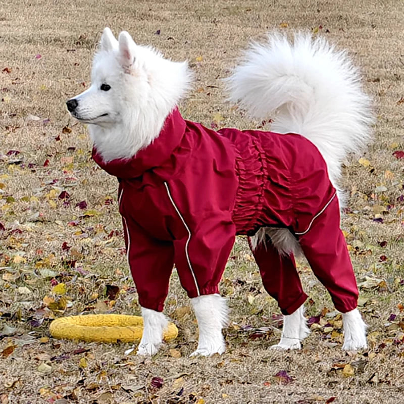 Waterproof Pet Dog Jacket Reflective Rain Dog Coat Red Dog Jumpsuits