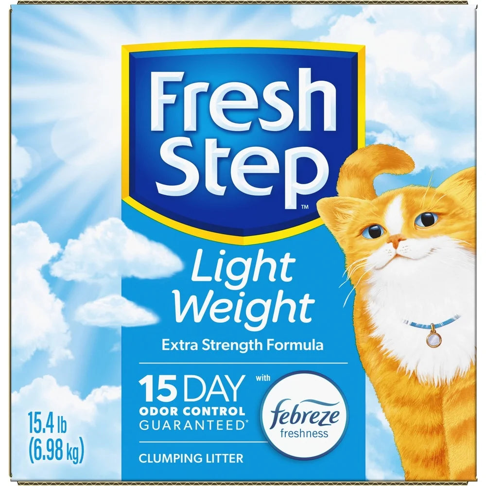 Lightweight Clumping Cat Litter Febreze Odor Control 15 Days ClumpLock Technology Low Dust Easy Scoop Fresh Scent 30% Lighter