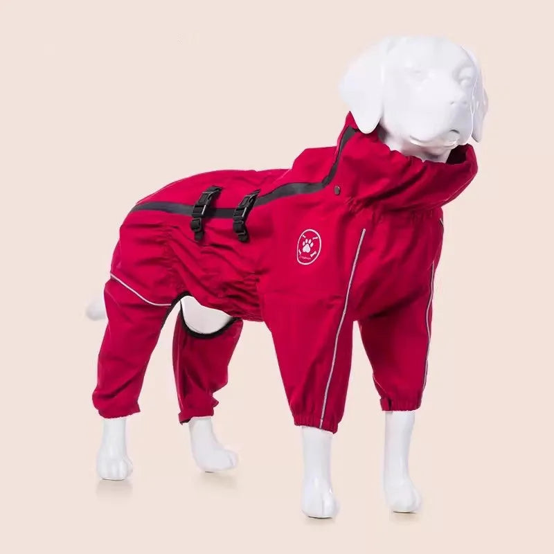 Waterproof Pet Dog Jacket Reflective Rain Dog Coat Red Dog Jumpsuits