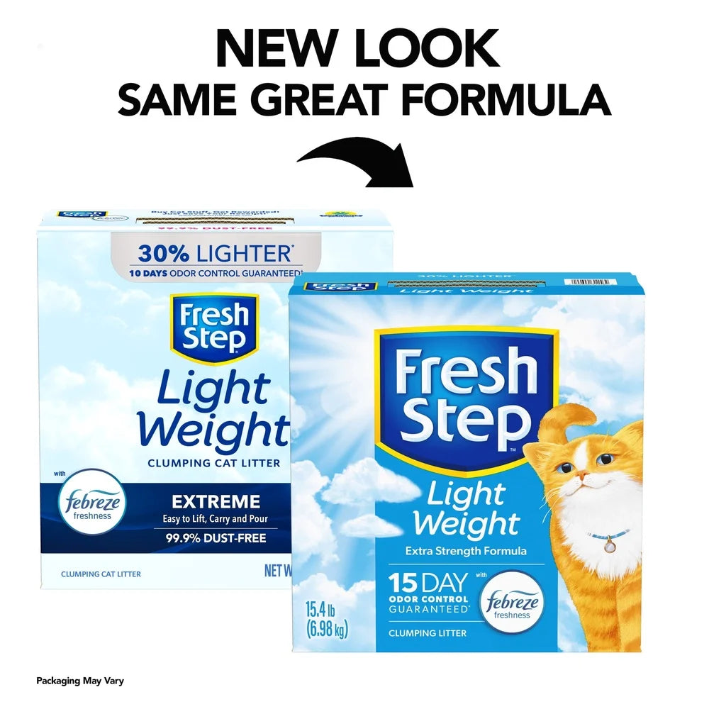 Lightweight Clumping Cat Litter Febreze Odor Control 15 Days ClumpLock Technology Low Dust Easy Scoop Fresh Scent 30% Lighter