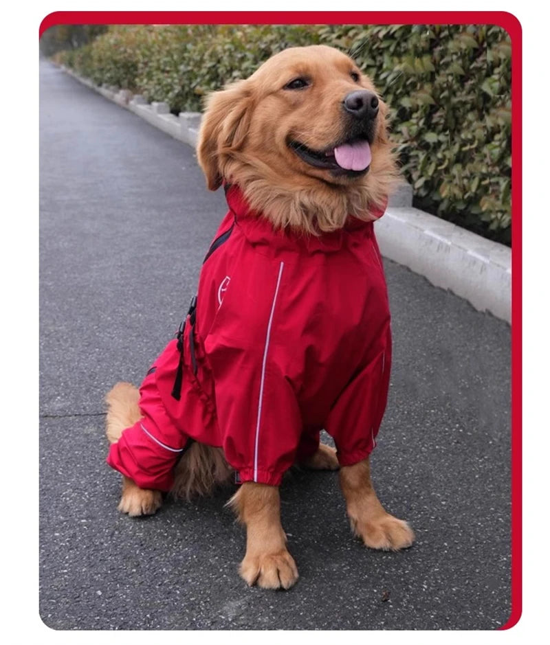 Waterproof Pet Dog Jacket Reflective Rain Dog Coat Red Dog Jumpsuits