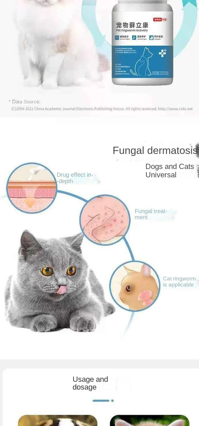 Cat and dog ringworm tablets for itching, skin cat mite, oral dermatitis, acarid, eczema, dog ringworm
