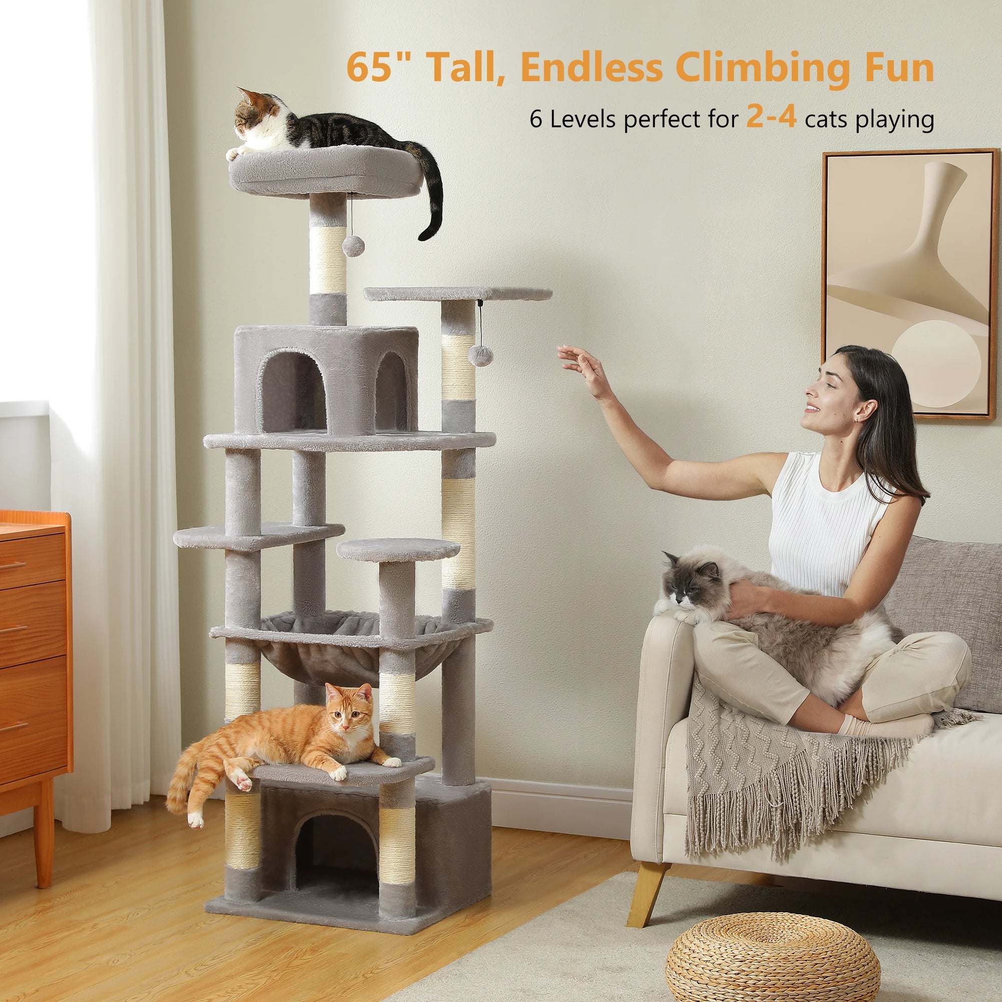 Large Cat Tree and Tower for Indoor Cats With Sisal-Covered Scratching Posts