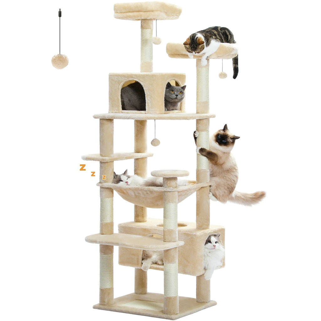 Large Cat Tree and Tower for Indoor Cats With Sisal-Covered Scratching Posts