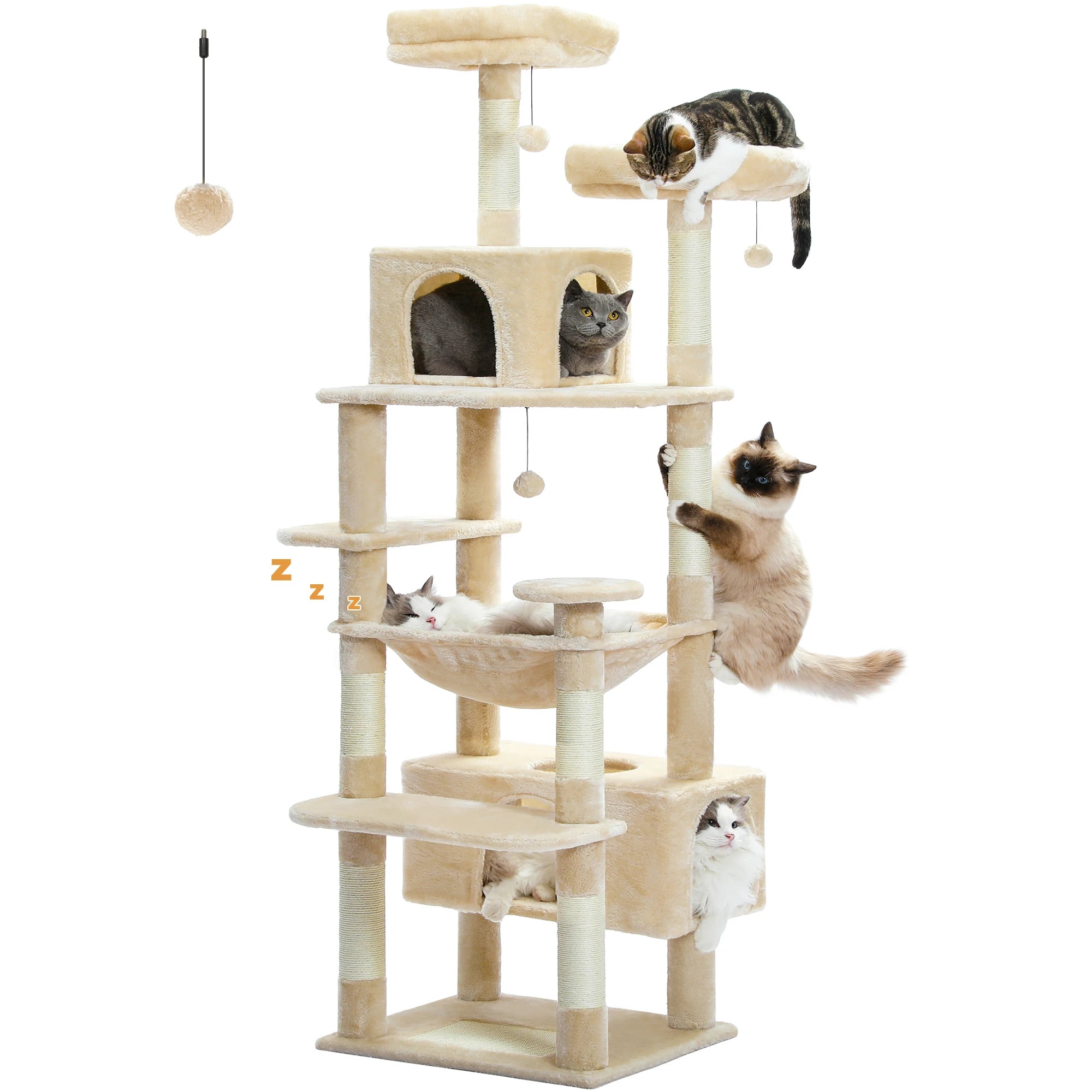 Large Cat Tree and Tower for Indoor Cats With Sisal-Covered Scratching Posts