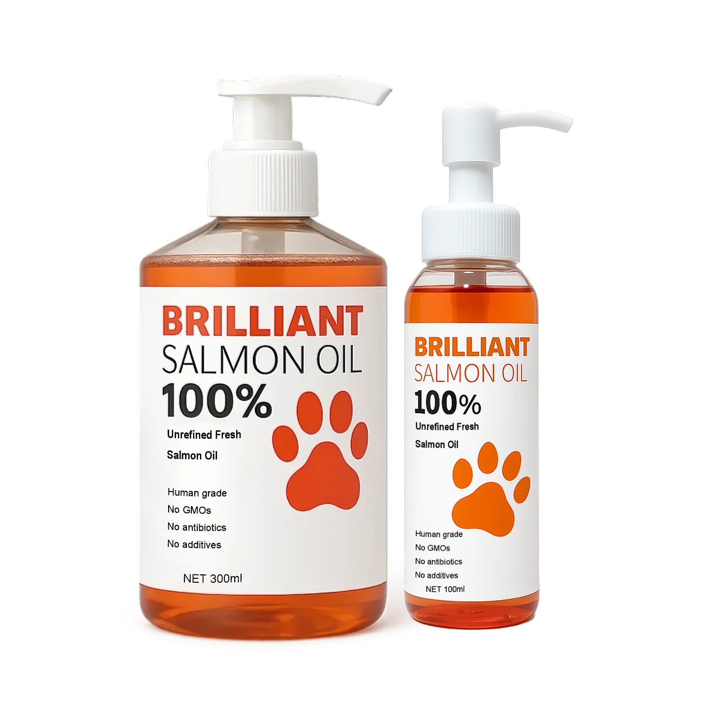 300ml/10.15 fl oz, 100ml/3.38 fl oz Human Grade Salmon Oil for Dogs & Cats