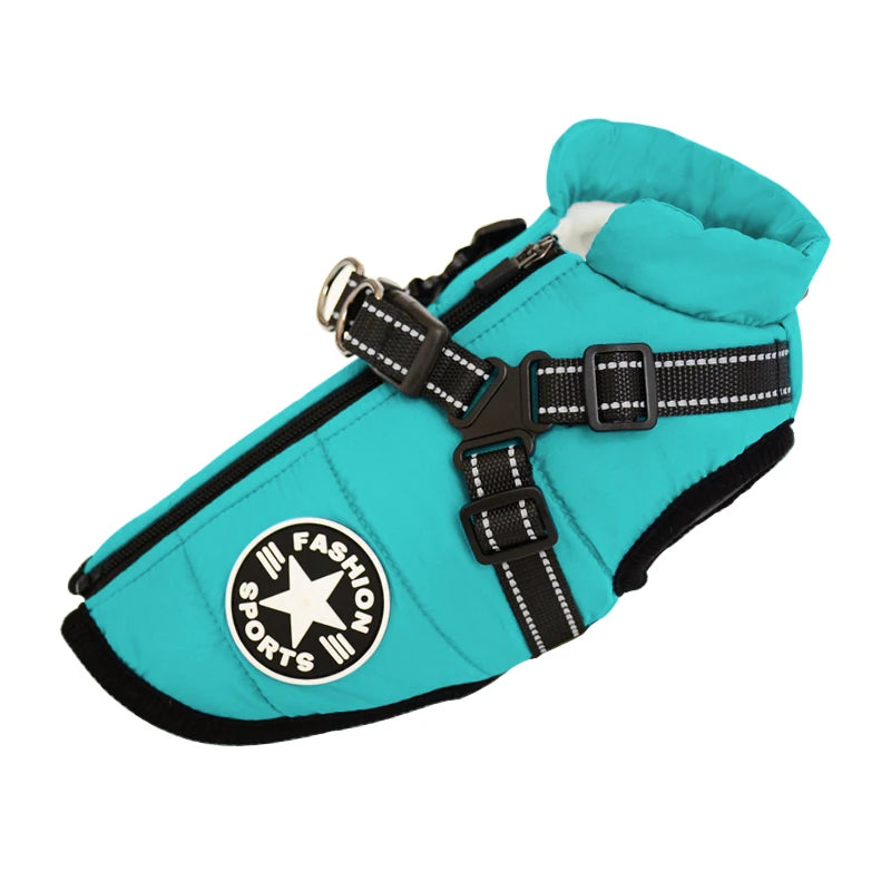 Waterproof Warm Dog Jacket Vest Winter Dog Clothes With Harness French-Bulldog