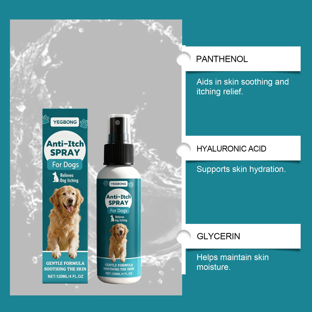 YEGBONG Dog Anti Itch Spray Gentle Skin Care Spray Soothe Irritated Skin Relieve Dog Itching