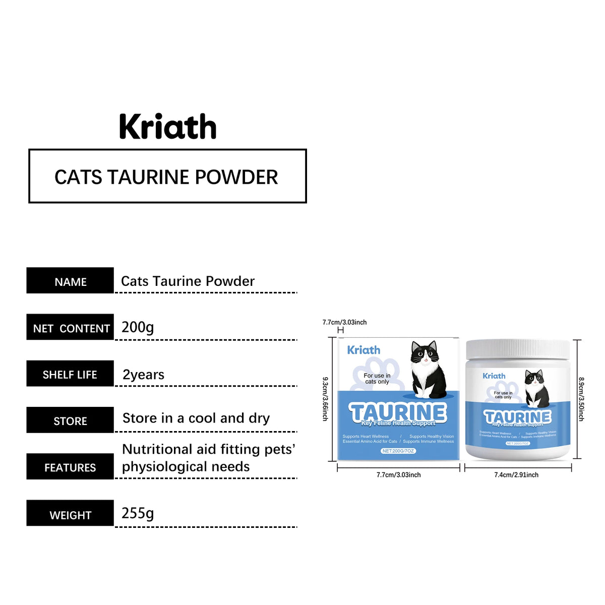 Cats Taurine Powder Support Pet Heart Health and Stability Maintain Pets Vision Gentle Formula Pet Daily Care Nutrition Powder