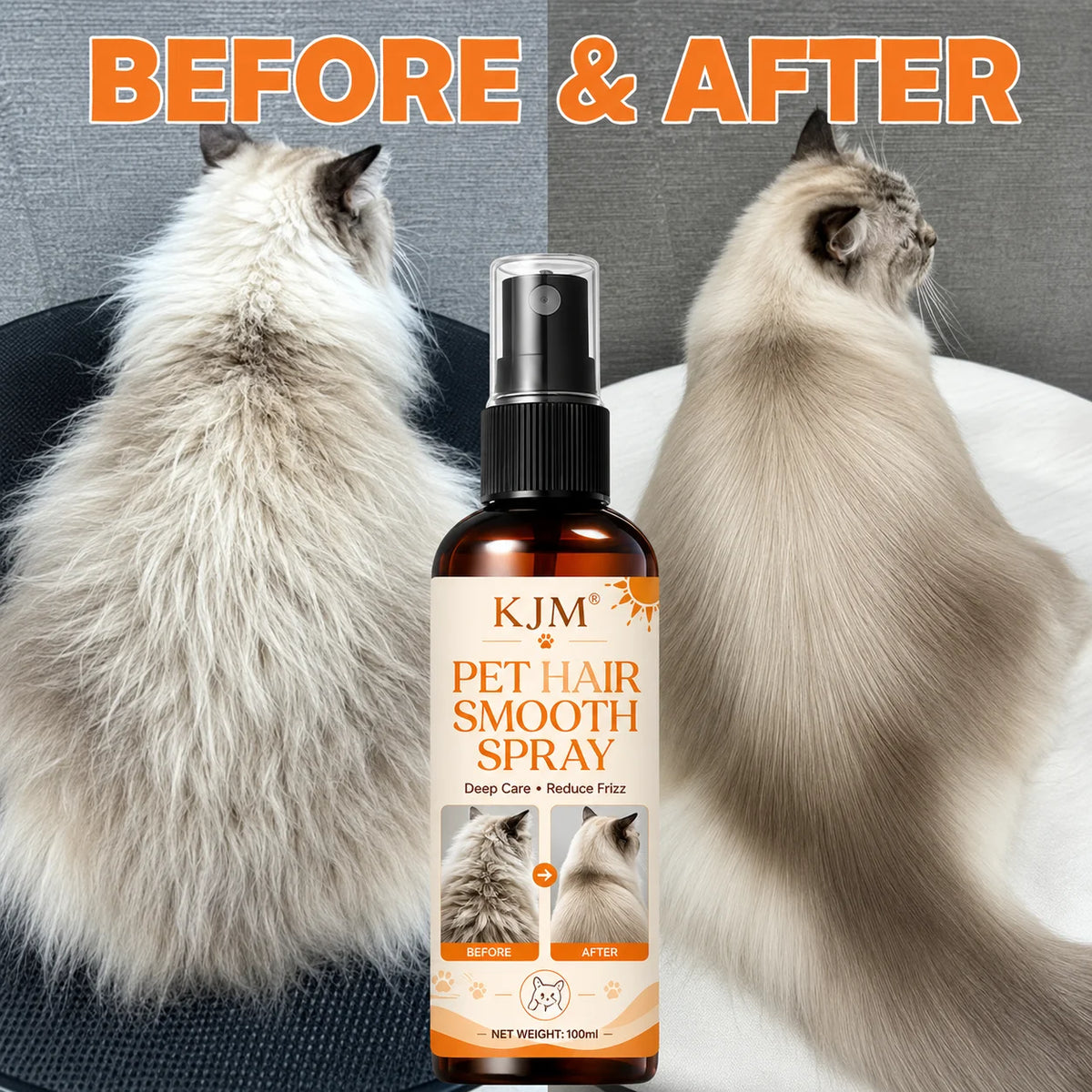 KJM 10 In 1 Pet Detangling Spray Leave-In Mist Dog Cat Plant Oil Aloe Vit