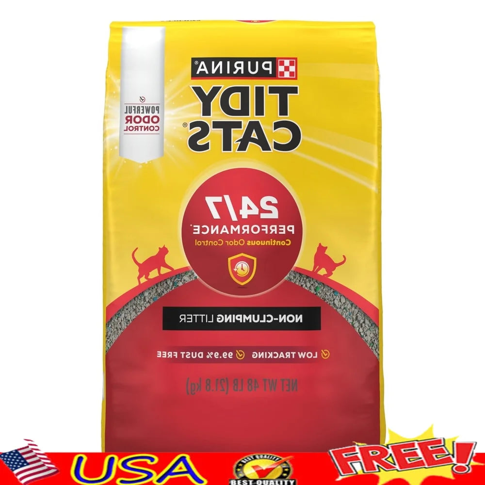 Non-Clumping Cat Litter 24/7 Performance Multi Cat Odor Control Low Dust Clean Linen Scent 48 lb Bag 99.9% Dust-Free