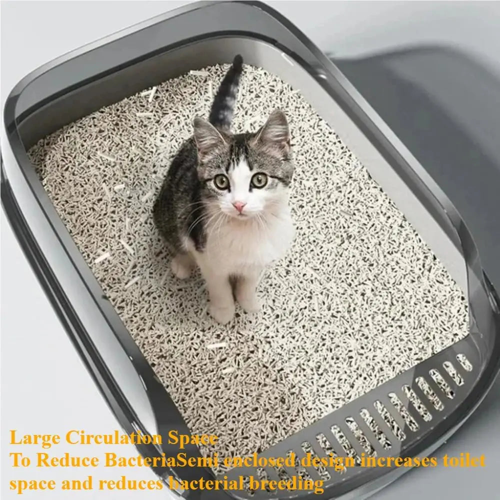 Semi-Enclosed Cat Litter Box Splashproof Kitten Toilet Tray