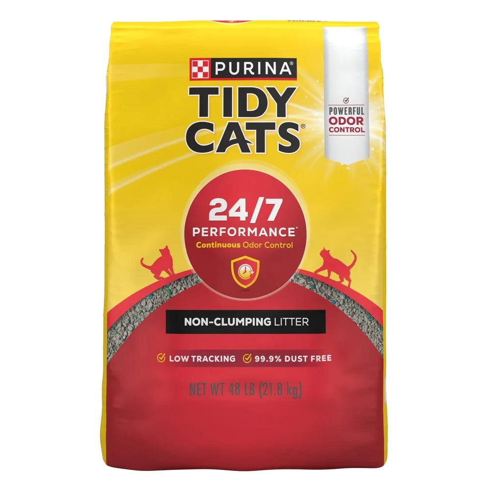 Non-Clumping Cat Litter 24/7 Performance Multi Cat Odor Control Low Dust Clean Linen Scent 48 lb Bag 99.9% Dust-Free
