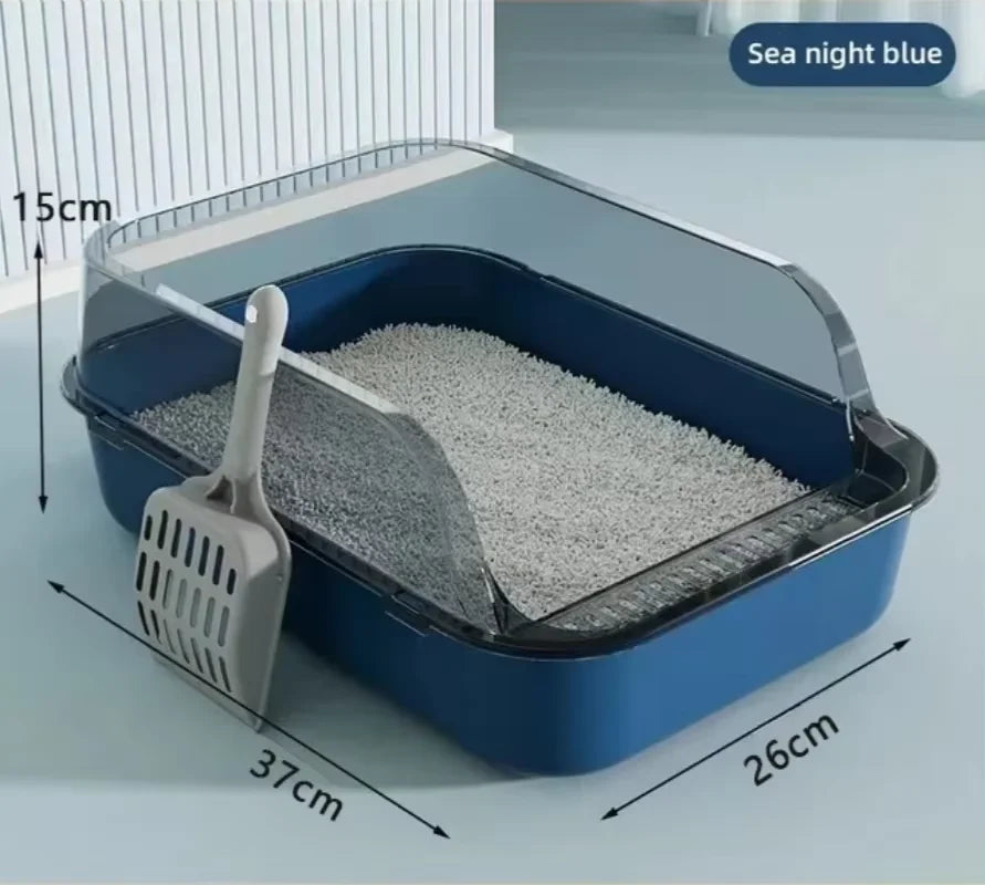 Semi-Enclosed Cat Litter Box Splashproof Kitten Toilet Tray