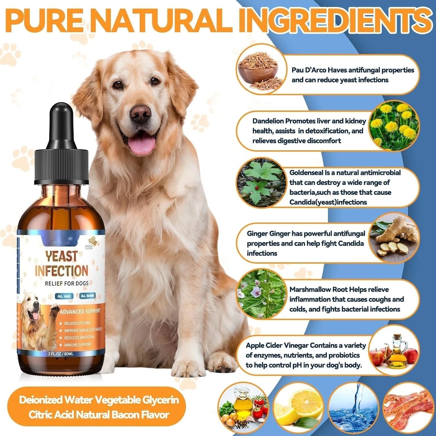 60ml Natural Yeast Relief Supplements for Dogs Itch Relief Dog Ear Discomfort