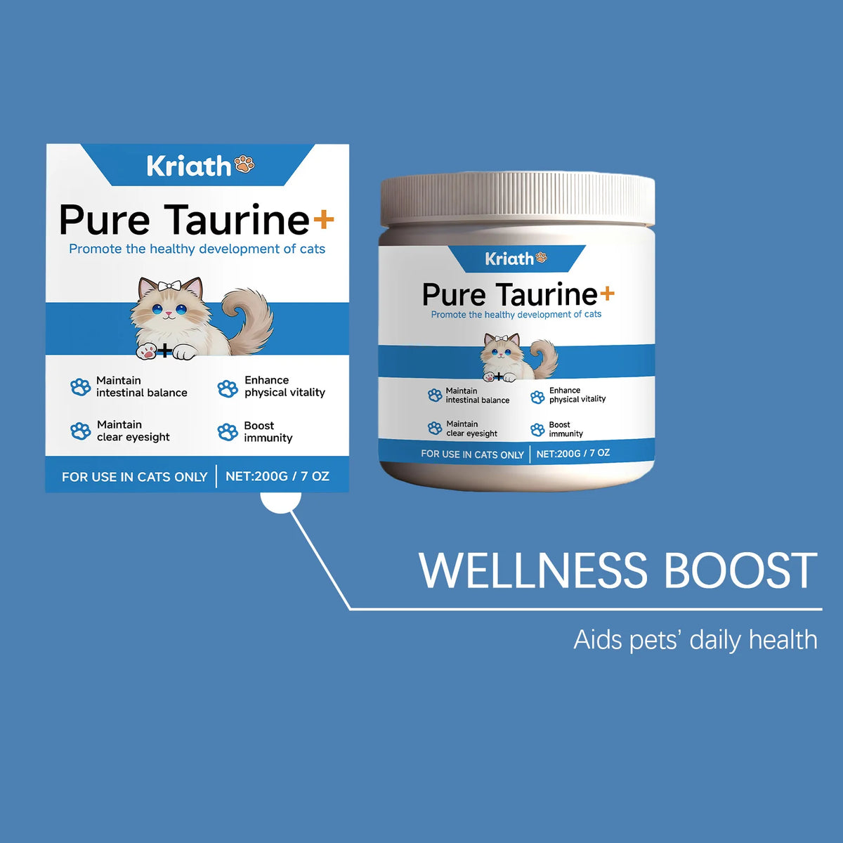 All-in-One Cat Health Powder Taurine & Multivitamin Supplement for Heart Vision Immunity Daily Dose for Kittens Adult Old Cats