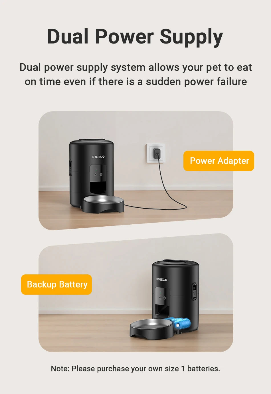 ROJECO Automatic Cat Feeder 2L Smart Pet Food Kibble Dispenser WiFi App Remote Control  Dog Feeder For Pet Cat Dog Accessories