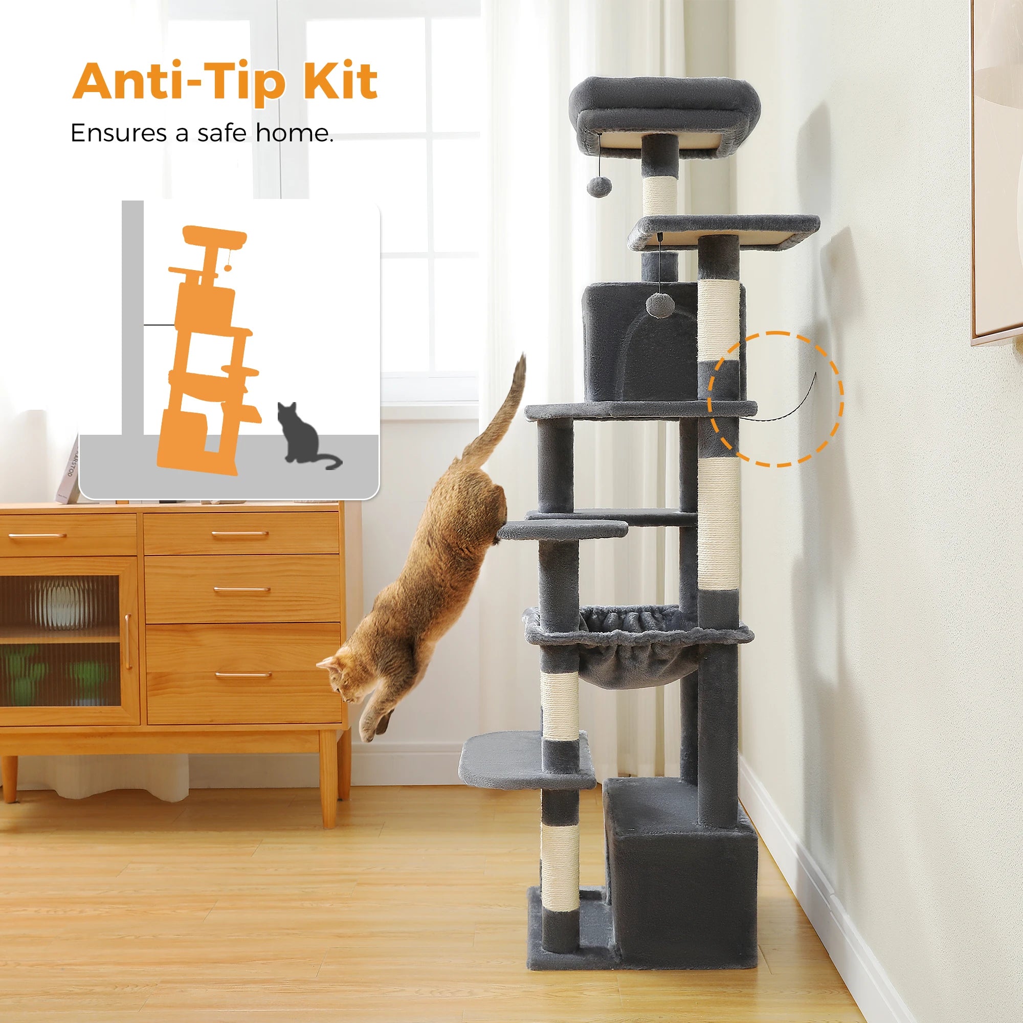 Large Cat Tree and Tower for Indoor Cats With Sisal-Covered Scratching Posts