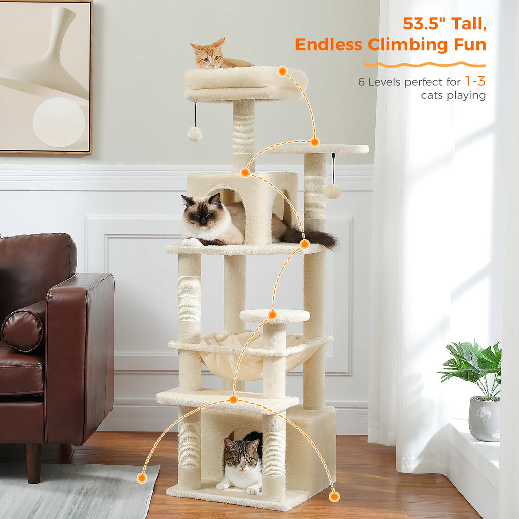 Large Cat Tree and Tower for Indoor Cats With Sisal-Covered Scratching Posts