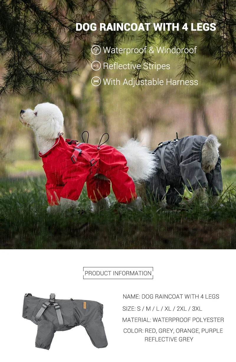 Dog Raincoat with Harness Waterproof Pet Rain Jacket for Small Dogs