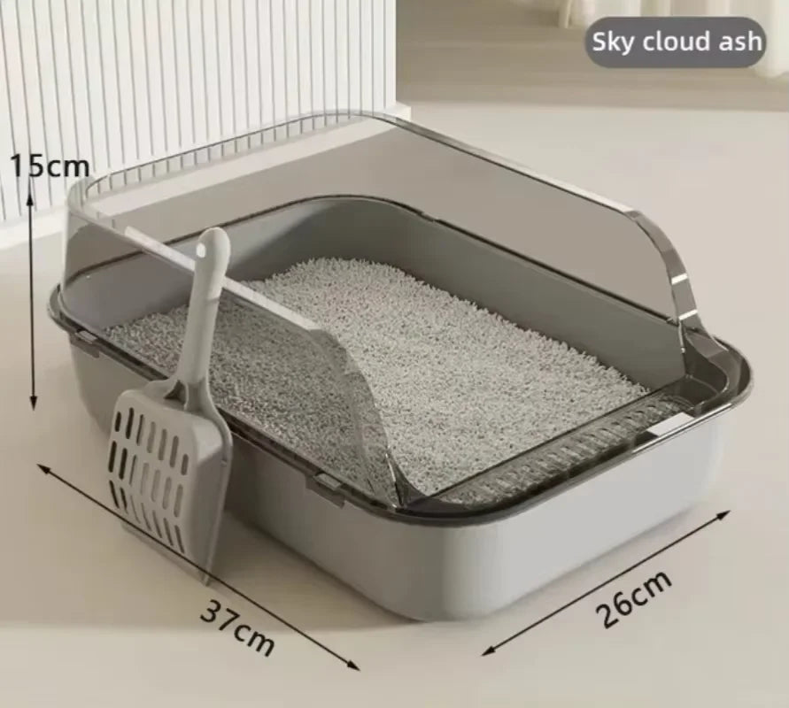 Semi-Enclosed Cat Litter Box Splashproof Kitten Toilet Tray