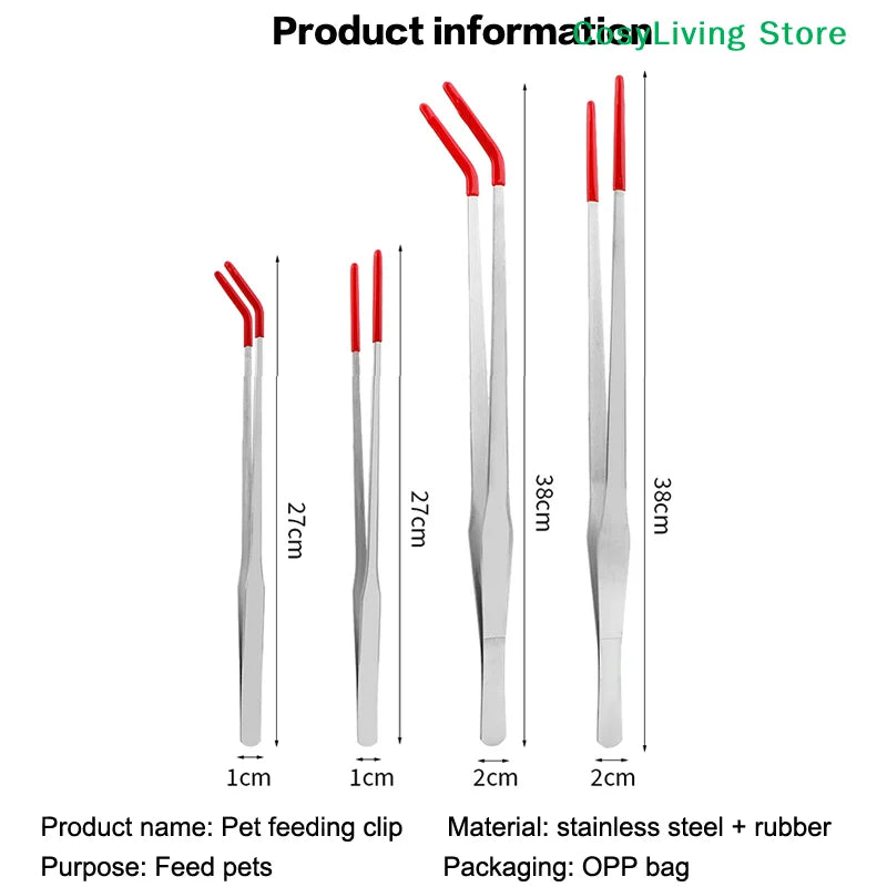 Reptile Feeding Tongs With Rubber Tip Stainless Steel Aquarium Tweezers Fish Tank Cleaning Tools Snakes Enclosure Accessories