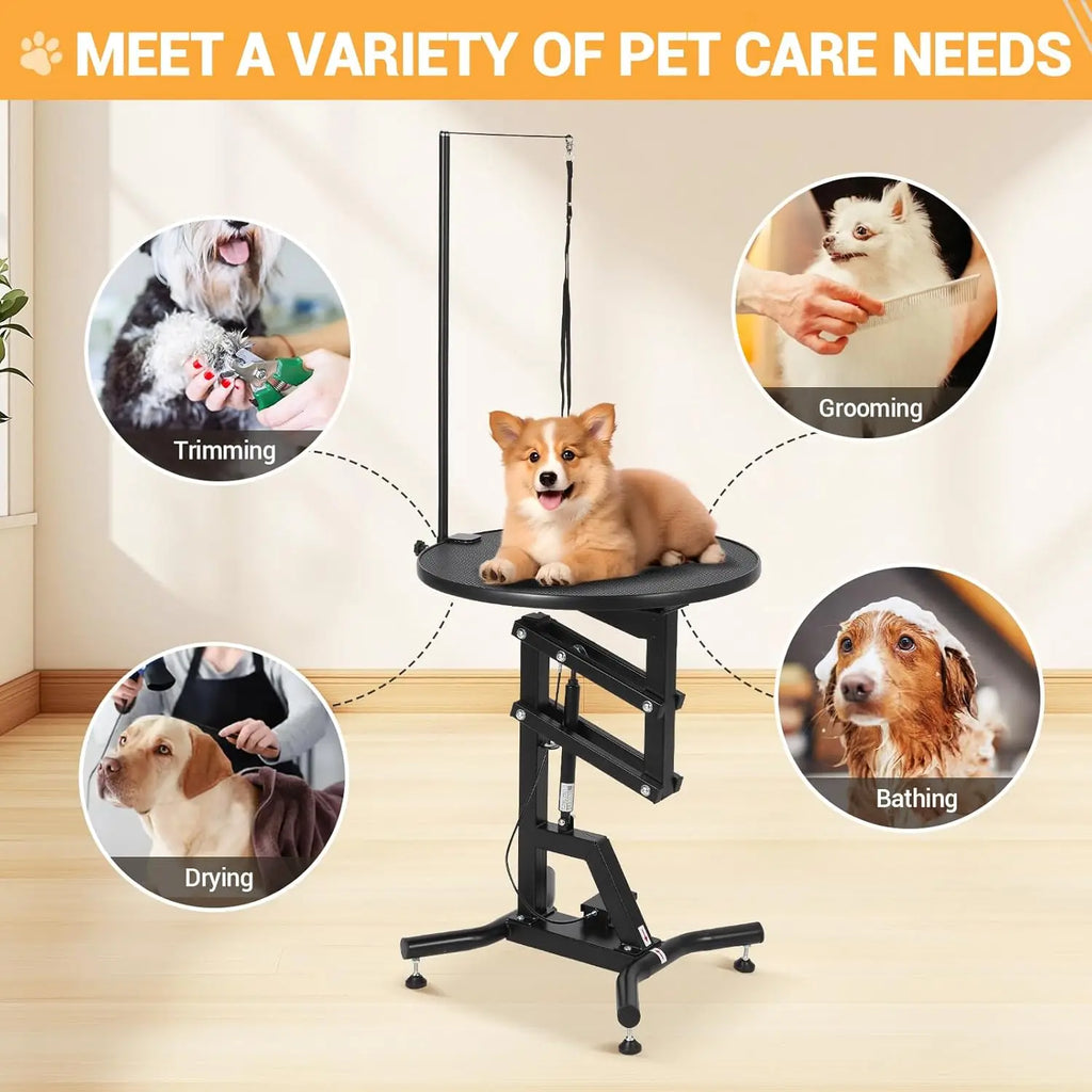 24in Hydraulic Lift Dog Grooming Table 360° Rotating Non-Slip Pet Station For Small Dogs Adjustable Arm Home Grooming Table