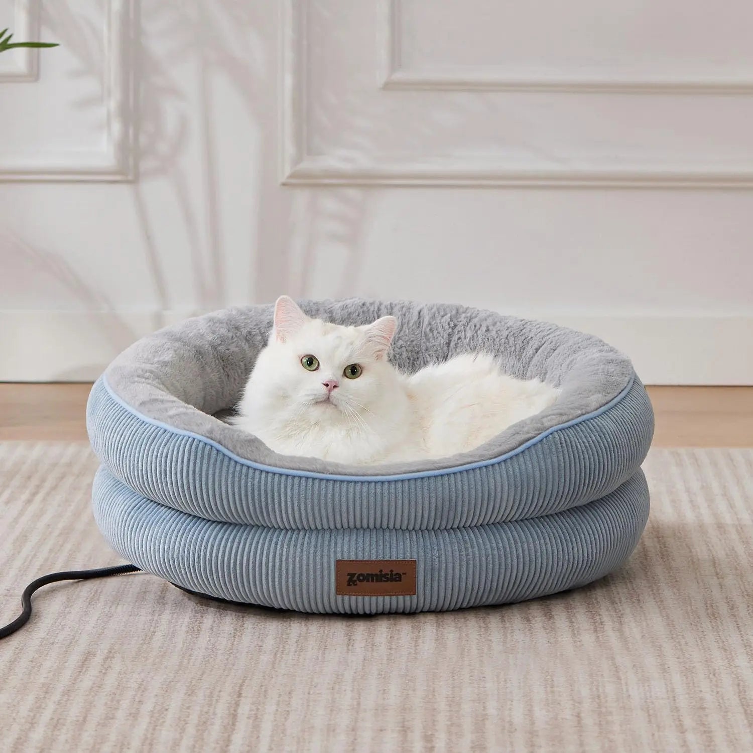 Cat Heating Bed Indoor - Adiustable Temperature Pet Heating Pad with Timer and Chew Resistant Cord, Washable Puppy Bed with