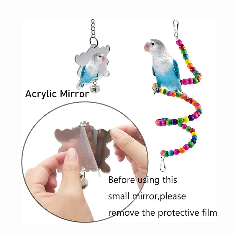 7PCS Bird Toy Wood Parrot Toys Set Cage Bird Accessories Swing Suspension