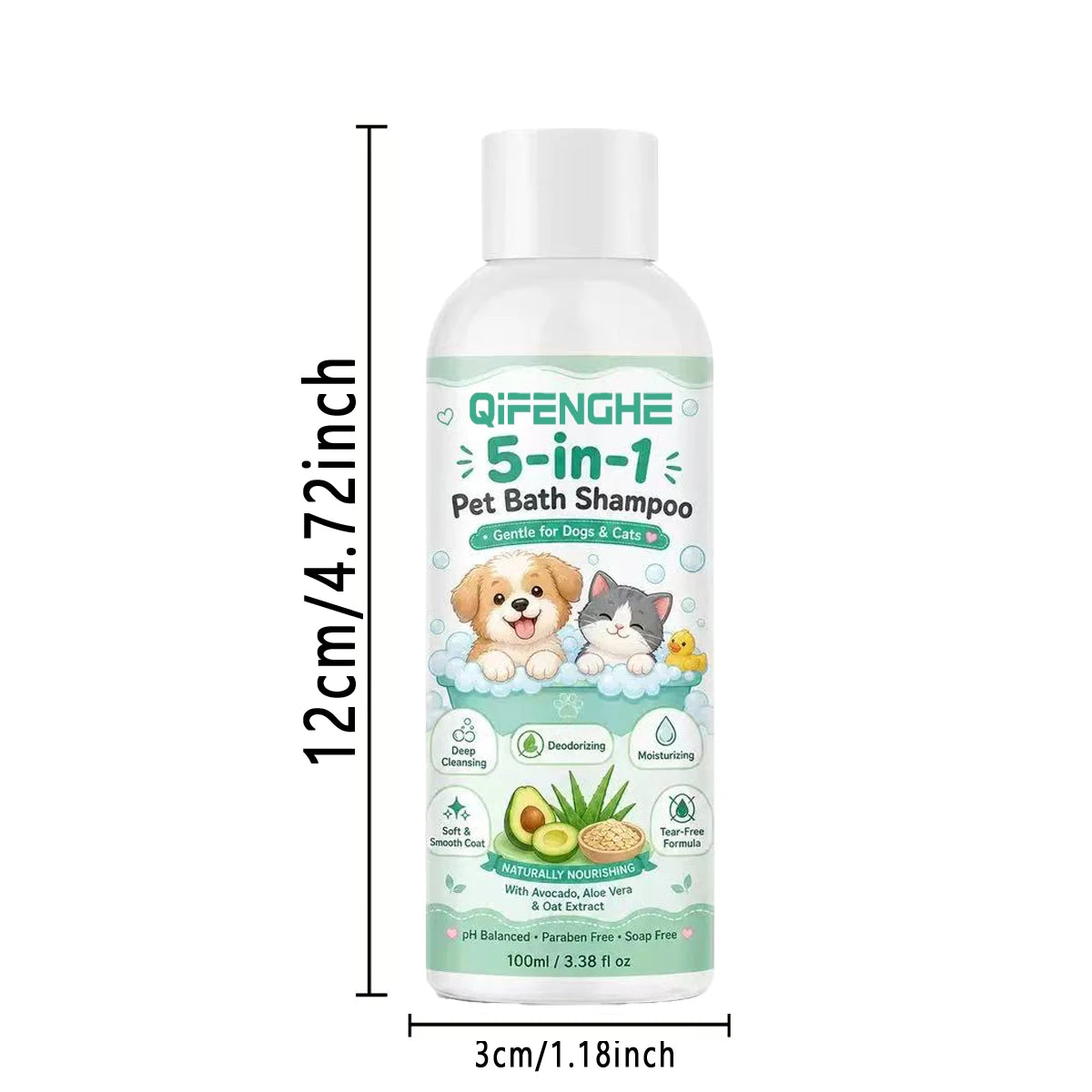 5-in-1 Pet Bath Shampoo for Dogs & Cats, Tear-Free Oatmeal Aloe Avocado
