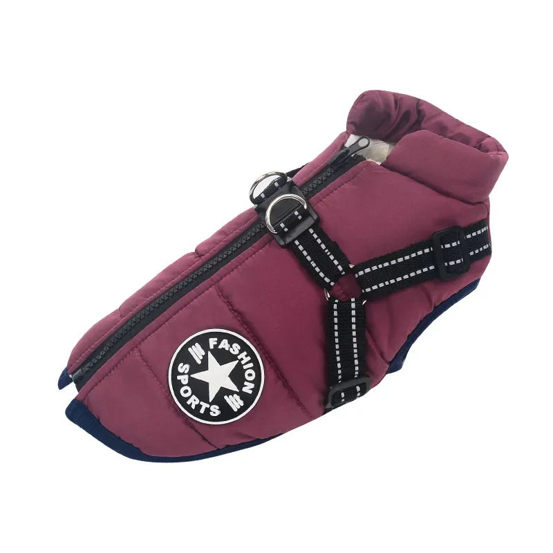 Waterproof Warm Dog Jacket Vest Winter Dog Clothes With Harness French-Bulldog