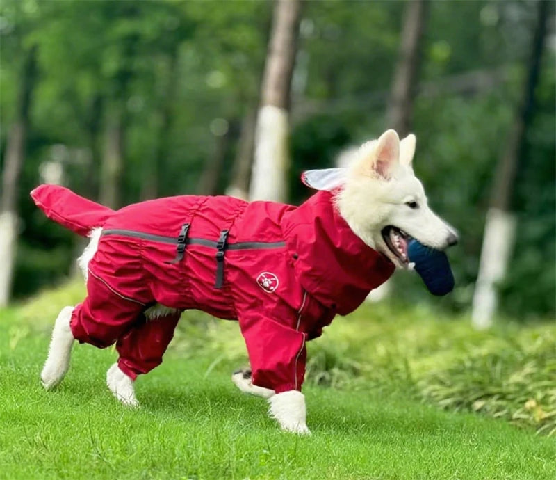 Waterproof Pet Dog Jacket Reflective Rain Dog Coat Red Dog Jumpsuits