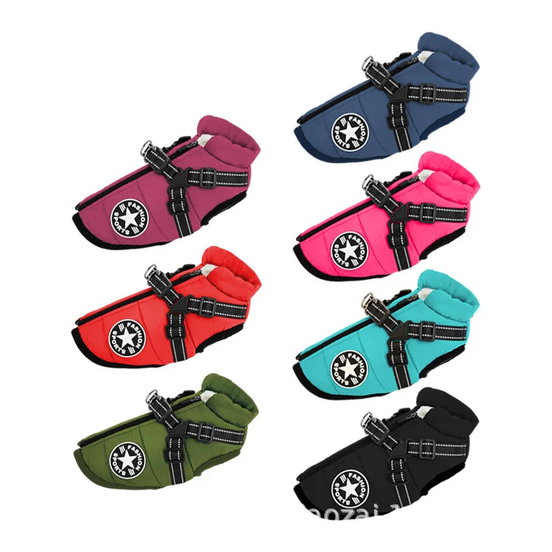 Waterproof Warm Dog Jacket Vest Winter Dog Clothes With Harness French-Bulldog