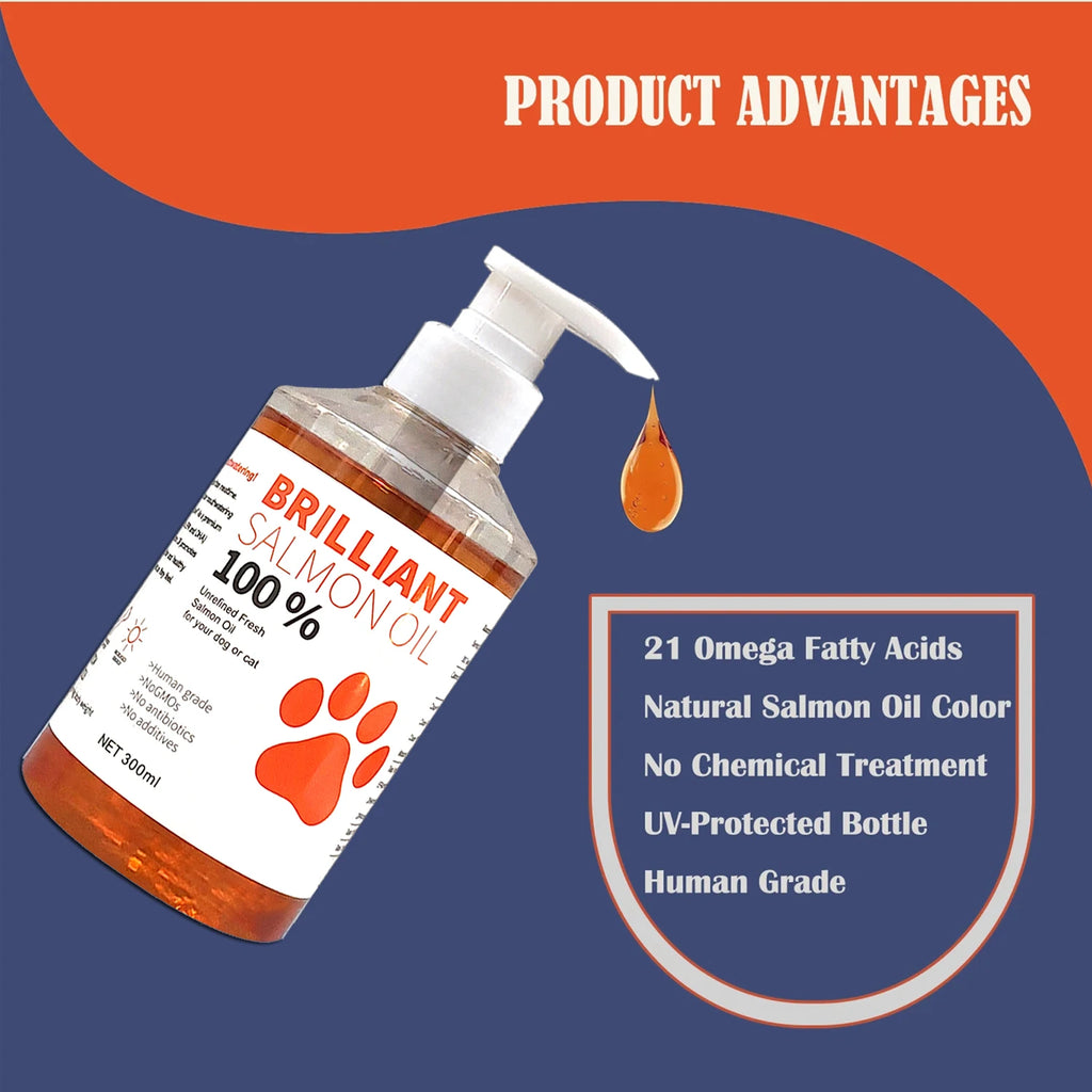 300ml/10.15 fl oz, 100ml/3.38 fl oz Human Grade Salmon Oil for Dogs & Cats