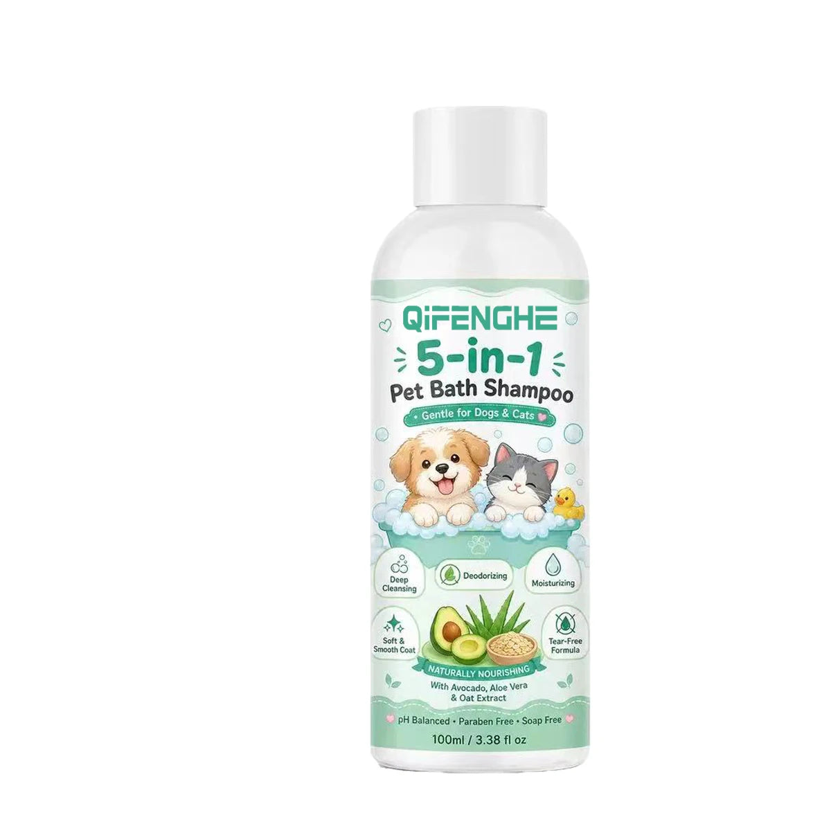 5-in-1 Pet Bath Shampoo for Dogs & Cats, Tear-Free Oatmeal Aloe Avocado