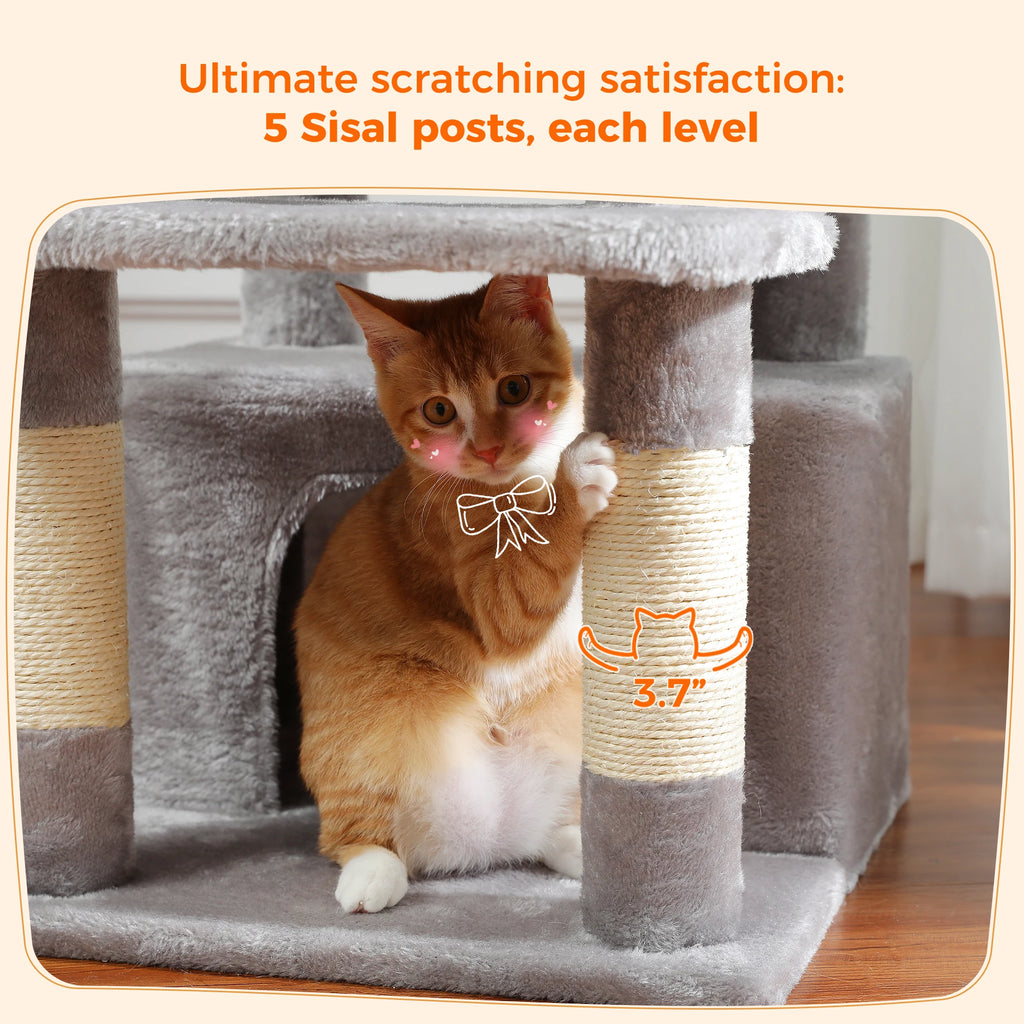 Large Cat Tree and Tower for Indoor Cats With Sisal-Covered Scratching Posts