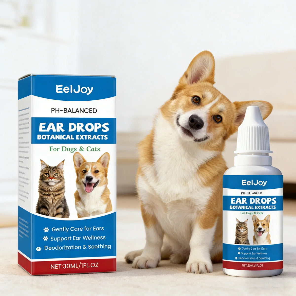 EelJoy Pet Ear Drops Dissolve Ear Wax Odor Remover Anti Itching Natural Non Irritating