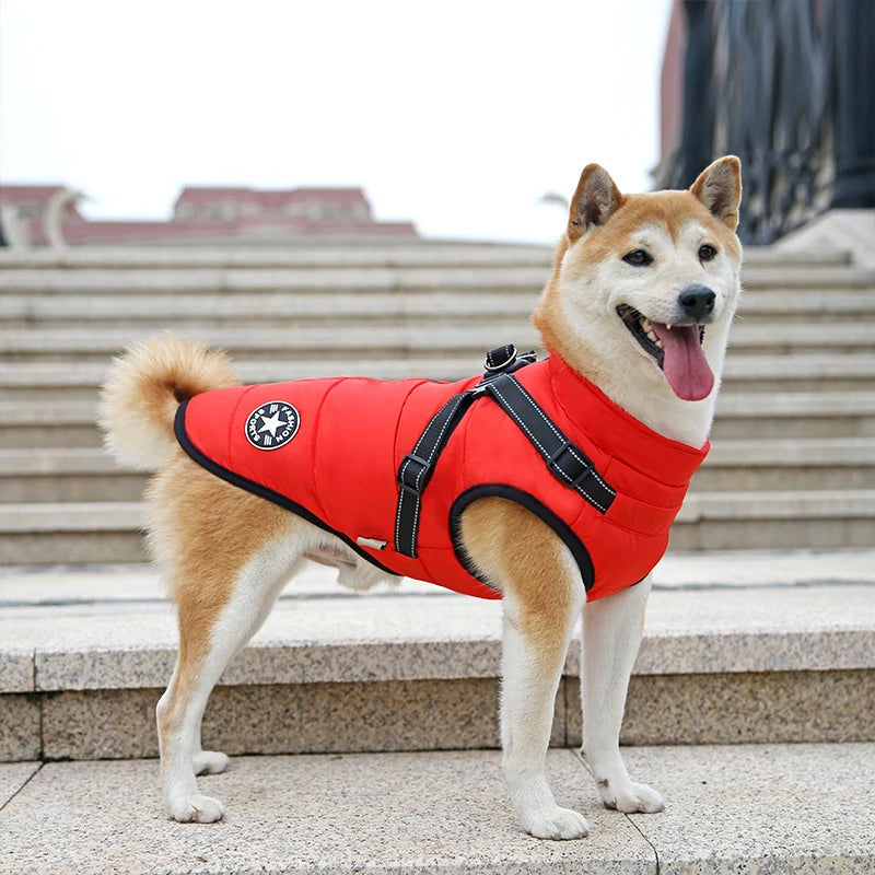 Waterproof Warm Dog Jacket Vest Winter Dog Clothes With Harness French-Bulldog